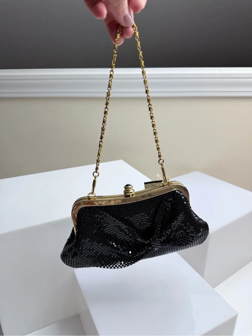 Vintage Arden B Mesh Black and Gold Evening Bag Clutch NWT